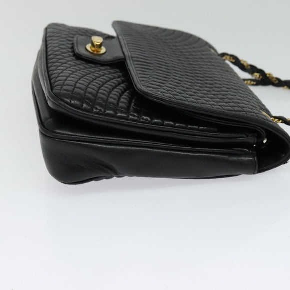 BALLY Quilted Chain Shoulder Bag Leather Black Gold Auth kk478