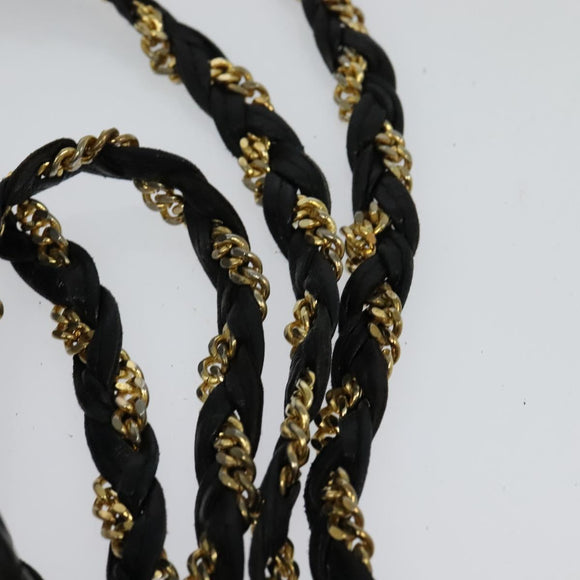 BALLY Quilted Chain Shoulder Bag Leather Black Gold Auth kk478