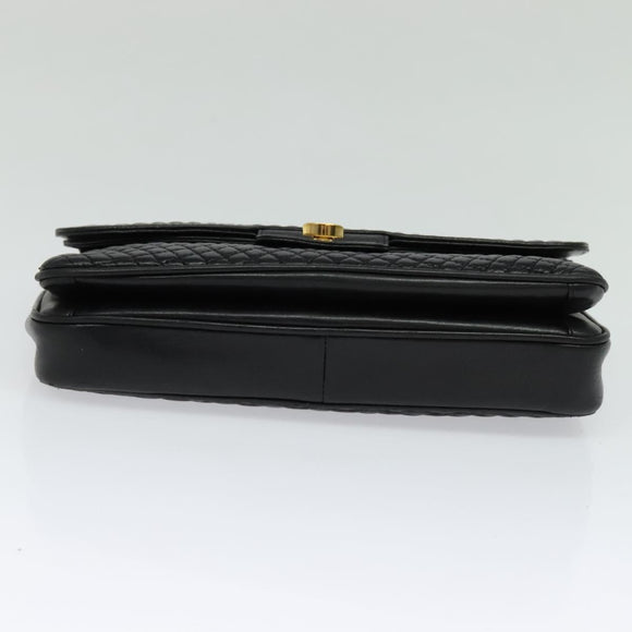 BALLY Quilted Chain Shoulder Bag Leather Black Gold Auth kk478