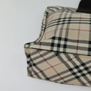 BURBERRY Nova Check Blue Label Hand Bag Nylon Beige Silver Auth kk482-14