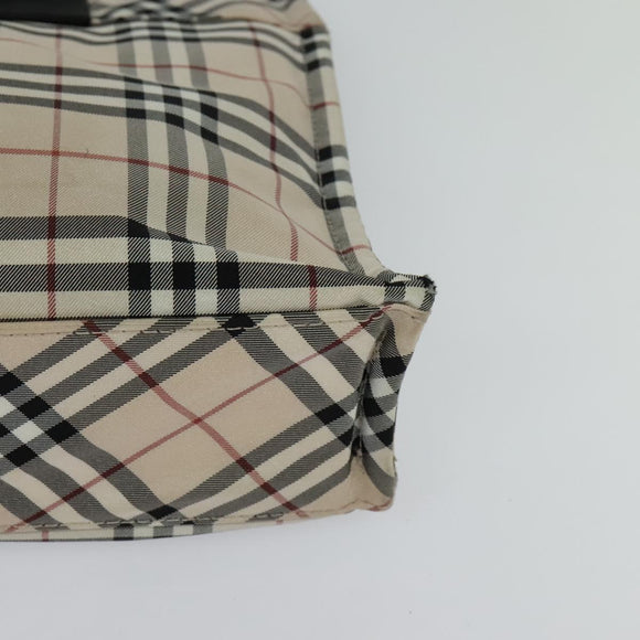 BURBERRY Nova Check Blue Label Hand Bag Nylon Beige Silver Auth kk482