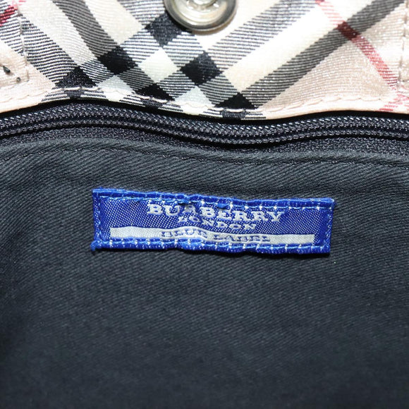BURBERRY Nova Check Blue Label Hand Bag Nylon Beige Silver Auth kk482