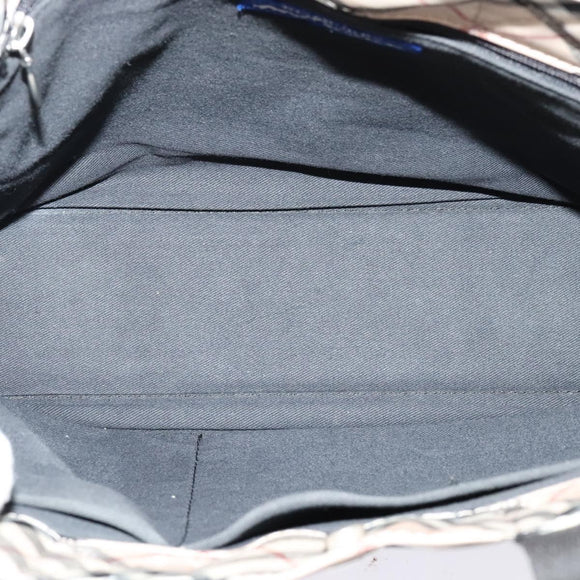 BURBERRY Nova Check Blue Label Hand Bag Nylon Beige Silver Auth kk482