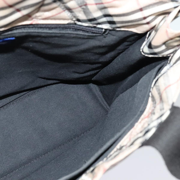 BURBERRY Nova Check Blue Label Hand Bag Nylon Beige Silver Auth kk482