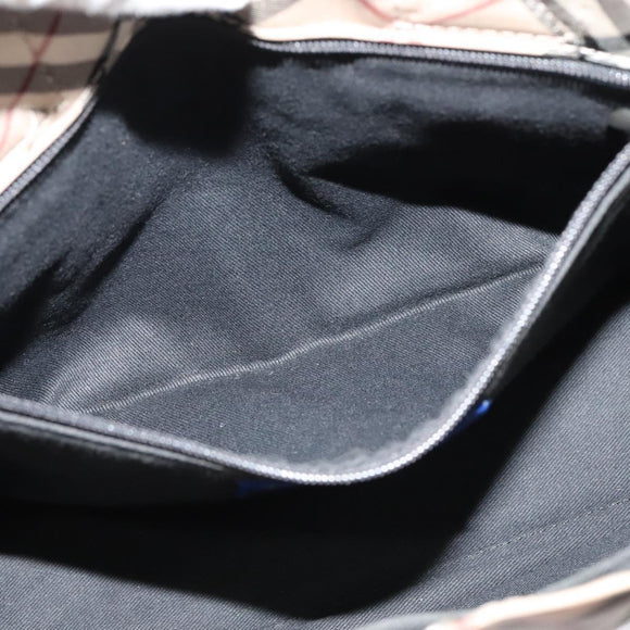 BURBERRY Nova Check Blue Label Hand Bag Nylon Beige Silver Auth kk482