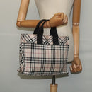BURBERRY Nova Check Blue Label Hand Bag Nylon Beige Silver Auth kk482-19