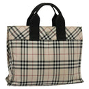 BURBERRY Nova Check Blue Label Hand Bag Nylon Beige Silver Auth kk482-1