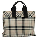 BURBERRY Nova Check Blue Label Hand Bag Nylon Beige Silver Auth kk482-13