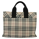 BURBERRY Nova Check Blue Label Hand Bag Nylon Beige Silver Auth kk482-2