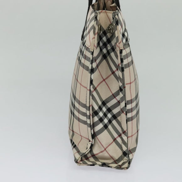 BURBERRY Nova Check Blue Label Hand Bag Nylon Beige Silver Auth kk482