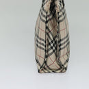 BURBERRY Nova Check Blue Label Hand Bag Nylon Beige Silver Auth kk482-4