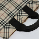BURBERRY Nova Check Blue Label Hand Bag Nylon Beige Silver Auth kk482-6