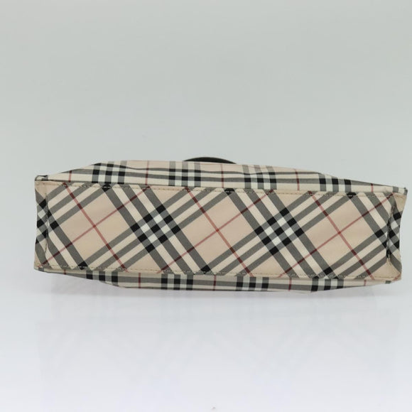 BURBERRY Nova Check Blue Label Hand Bag Nylon Beige Silver Auth kk482