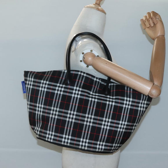 Burberrys Nova Check Hand Bag Nylon Black Silver Auth kk484