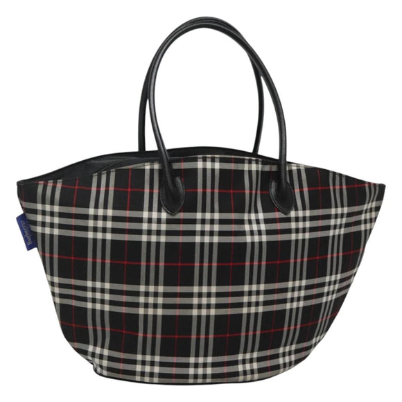 Burberrys Nova Check Hand Bag Nylon Black Silver Auth kk484