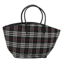 Burberrys Nova Check Blue Label Tote Bag Nylon Black Silver Auth kk486-1
