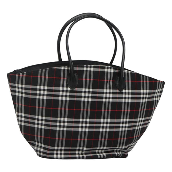 Burberrys Nova Check Blue Label Tote Bag Nylon Black Silver Auth kk486