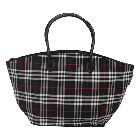 Burberrys Nova Check Blue Label Tote Bag Nylon Black Silver Auth kk486