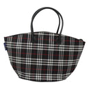 Burberrys Nova Check Blue Label Tote Bag Nylon Black Silver Auth kk486-2