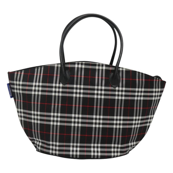 Burberrys Nova Check Blue Label Tote Bag Nylon Black Silver Auth kk486