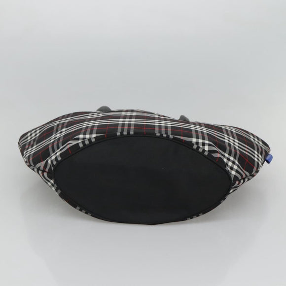 Burberrys Nova Check Blue Label Tote Bag Nylon Black Silver Auth kk486