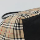 Burberrys Nova Check Blue Label Tote Bag Nylon Beige Silver Auth kk487-14