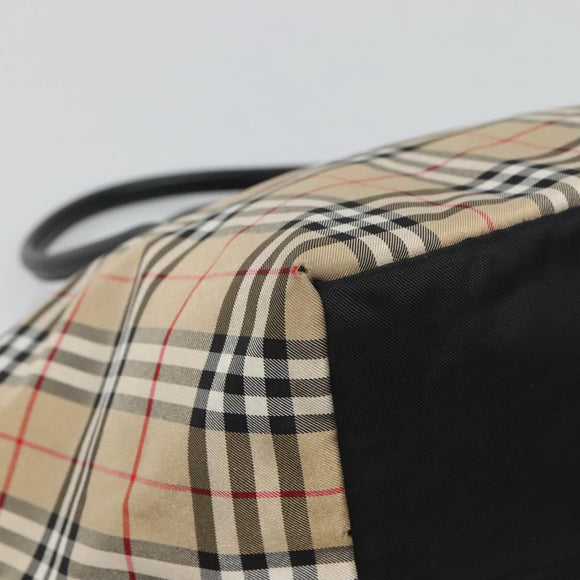 Burberrys Nova Check Blue Label Tote Bag Nylon Beige Silver Auth kk487