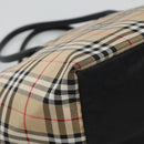 Burberrys Nova Check Blue Label Tote Bag Nylon Beige Silver Auth kk487-16