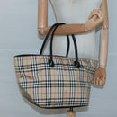 Burberrys Nova Check Blue Label Tote Bag Nylon Beige Silver Auth kk487-19