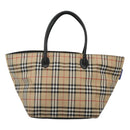 Burberrys Nova Check Blue Label Tote Bag Nylon Beige Silver Auth kk487-13