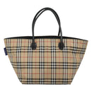 Burberrys Nova Check Blue Label Tote Bag Nylon Beige Silver Auth kk487-2