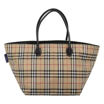 Burberrys Nova Check Blue Label Tote Bag Nylon Beige Silver Auth kk487 - 0