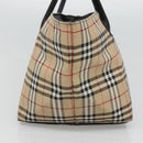 Burberrys Nova Check Blue Label Tote Bag Nylon Beige Silver Auth kk487-3