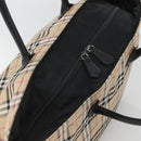 Burberrys Nova Check Blue Label Tote Bag Nylon Beige Silver Auth kk487-6