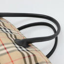 Burberrys Nova Check Blue Label Tote Bag Nylon Beige Silver Auth kk487-8