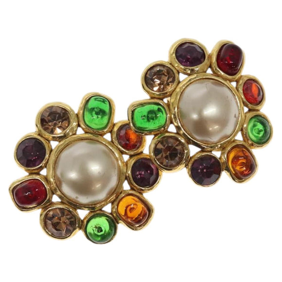 CHANEL Gripoa Earring metal Gold CC Auth kk494