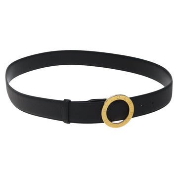 BVLGARI Belt Leather 45.3"" Black Gold Auth kk499