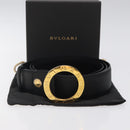 BVLGARI Belt Leather 45.3"" Black Gold Auth kk499-12