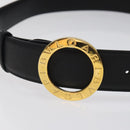 BVLGARI Belt Leather 45.3"" Black Gold Auth kk499-6