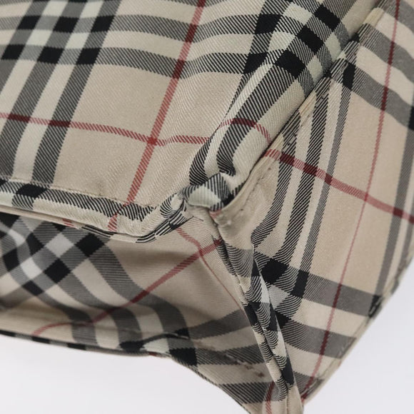 BURBERRY Nova Check Blue Label Hand Bag Nylon Beige Silver Auth kk500