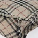 BURBERRY Nova Check Blue Label Hand Bag Nylon Beige Silver Auth kk500-15