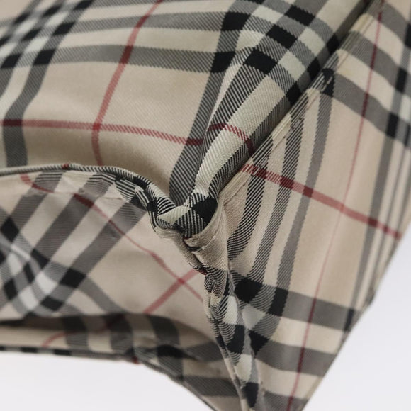 BURBERRY Nova Check Blue Label Hand Bag Nylon Beige Silver Auth kk500