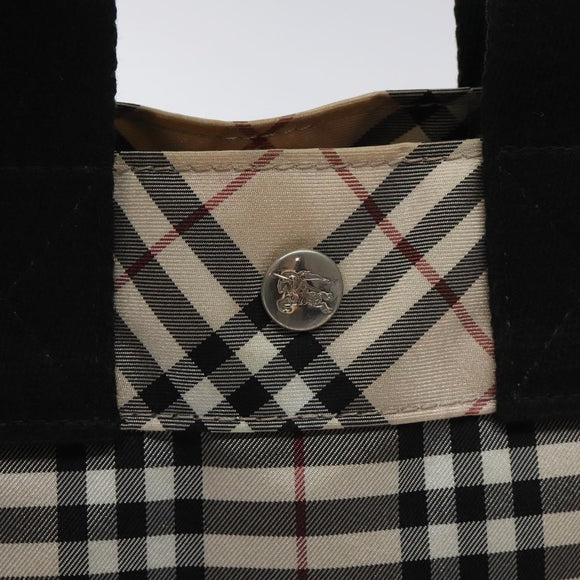 BURBERRY Nova Check Blue Label Hand Bag Nylon Beige Silver Auth kk500