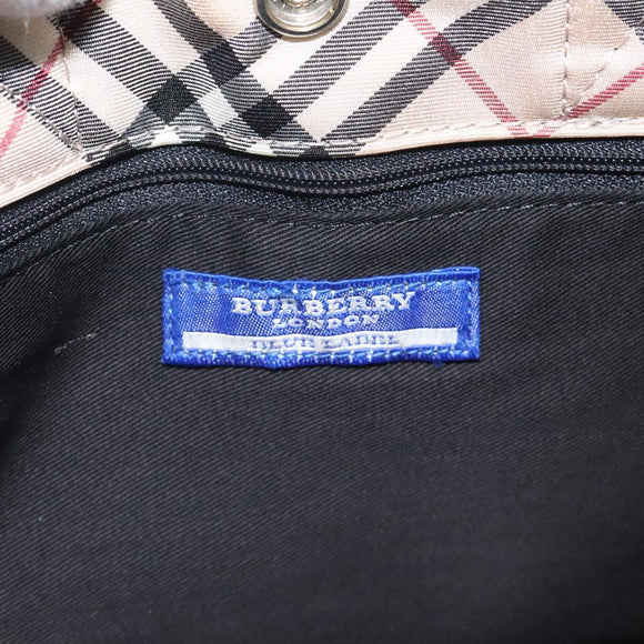 BURBERRY Nova Check Blue Label Hand Bag Nylon Beige Silver Auth kk500
