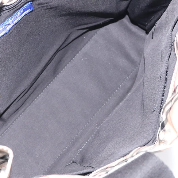 BURBERRY Nova Check Blue Label Hand Bag Nylon Beige Silver Auth kk500