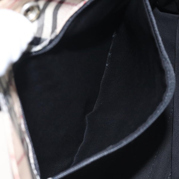 BURBERRY Nova Check Blue Label Hand Bag Nylon Beige Silver Auth kk500