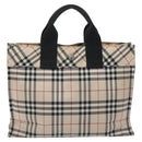 BURBERRY Nova Check Blue Label Hand Bag Nylon Beige Silver Auth kk500-13