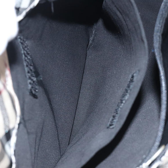 BURBERRY Nova Check Blue Label Hand Bag Nylon Beige Silver Auth kk500