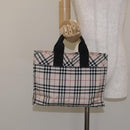 BURBERRY Nova Check Blue Label Hand Bag Nylon Beige Silver Auth kk500-21
