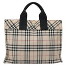 BURBERRY Nova Check Blue Label Hand Bag Nylon Beige Silver Auth kk500-2
